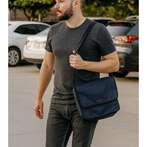 DKNY Black Nylon Messenger Bag Laptop Travel Adjustable Strap Durable Light